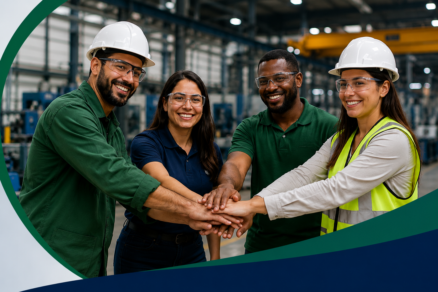 Equipe unida pela saúde e segurança no trabalho